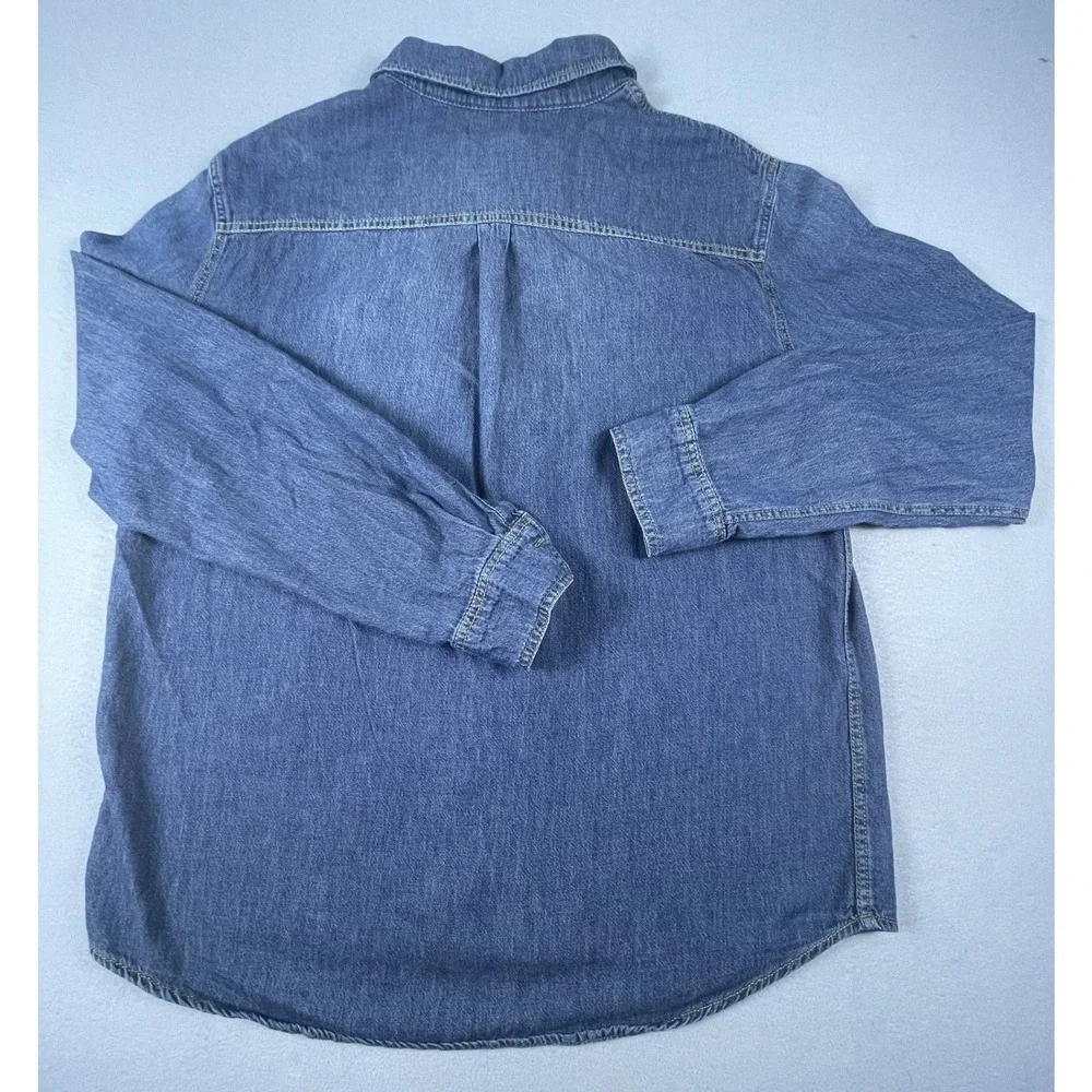 True Religion Denim Shirt Mens L Blue Chambray Shirt Western Horseshoe Pockets